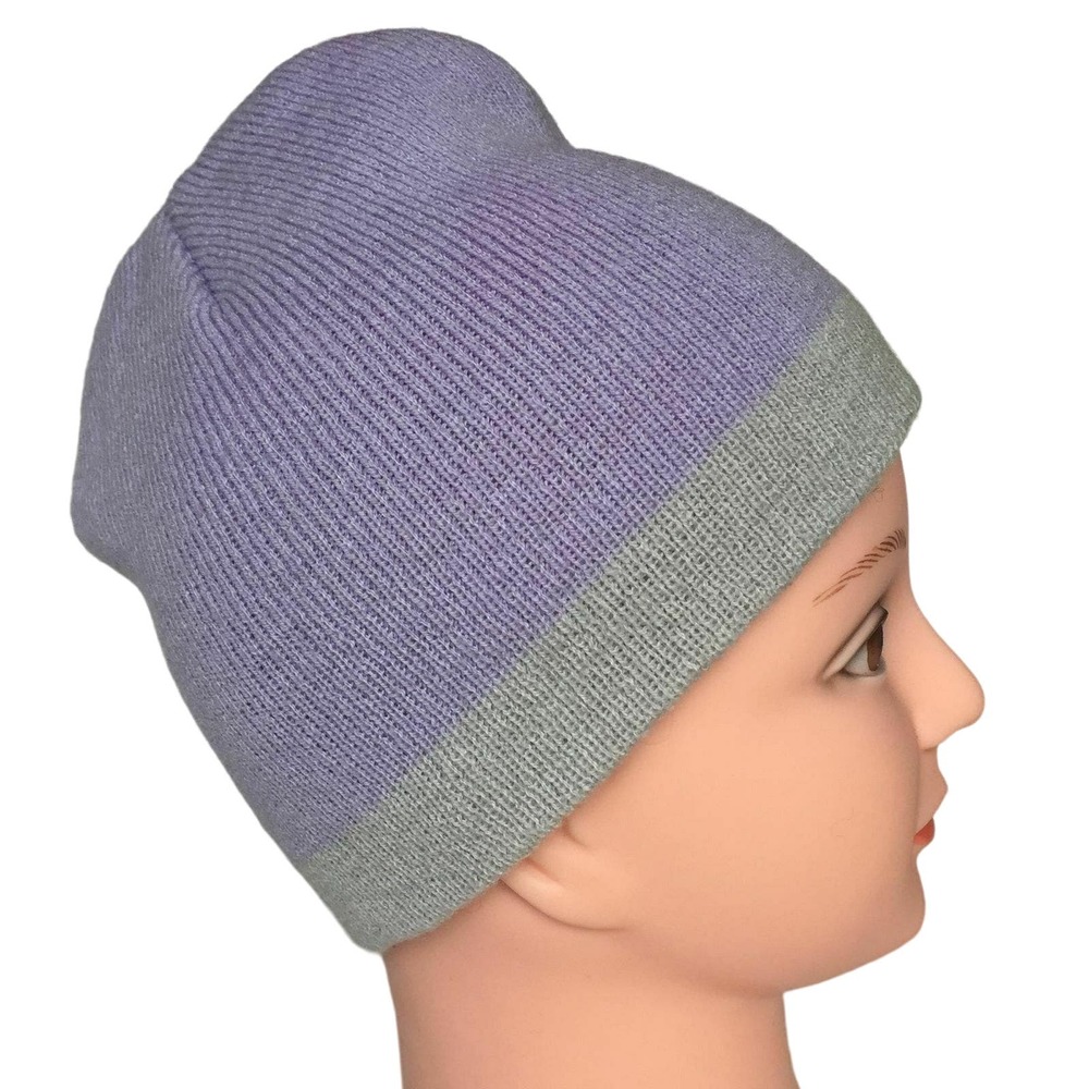 Girls Ninas Beanie Hat Purple Gray Acrylic Lined One Size by ABG Accessories